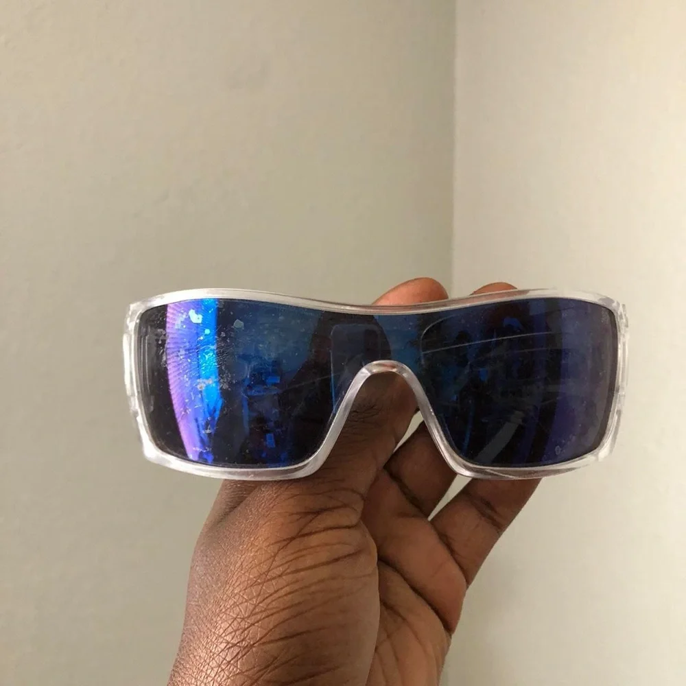 Oakley Batwolf OO9101-07 127 Clear Frame Blue Lens Wrap Around Sunglasses USA